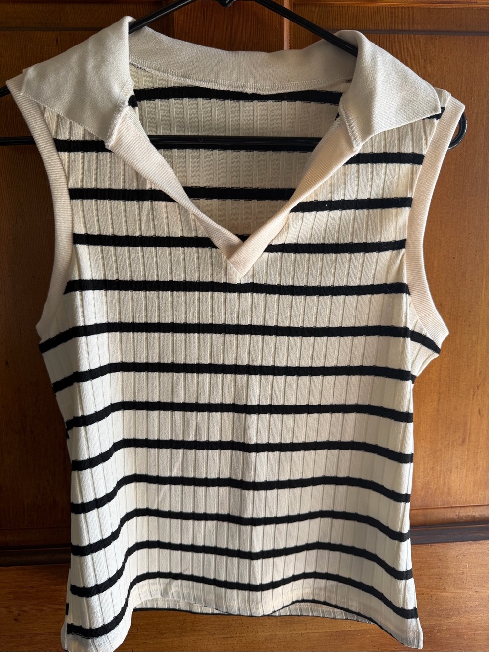 NEW Striped Sleeveless Polo Tank - Black & Cream